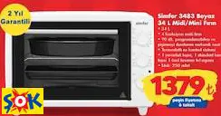 SİMFER 3483 BEYAZ 34 L MİDİ/MİNİ FIRIN